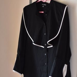 Black Blouse with white piping and bell sleeves